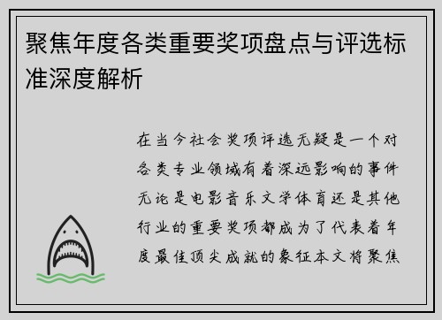 聚焦年度各类重要奖项盘点与评选标准深度解析