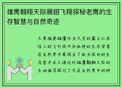 雄鹰翱翔天际展翅飞翔探秘老鹰的生存智慧与自然奇迹